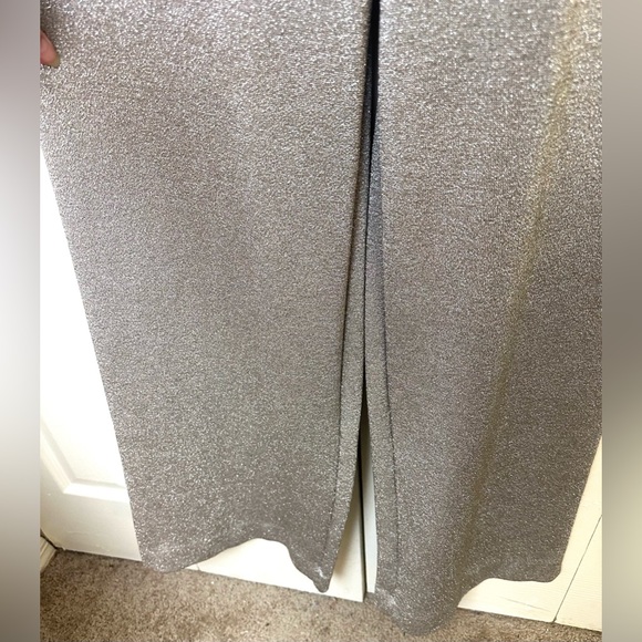 J.CREW Sleeveless Lurex Jumpsuit Silver Black Velvet Tie Back Metallic Wide Leg - Picture 9 of 16